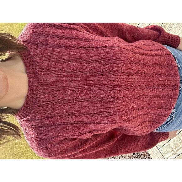 Vintage 60s Jantzen Sweater Cable Knit Crew Neck Burgundy Red SIZE L - Picture 3 of 7